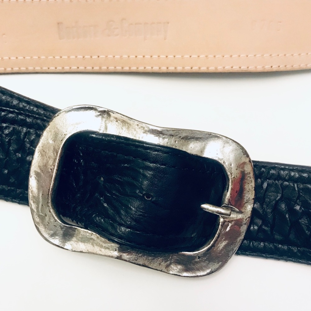Barbara & Company Boho Silver Buckle Leather Hip Belt Black Leather Size 36